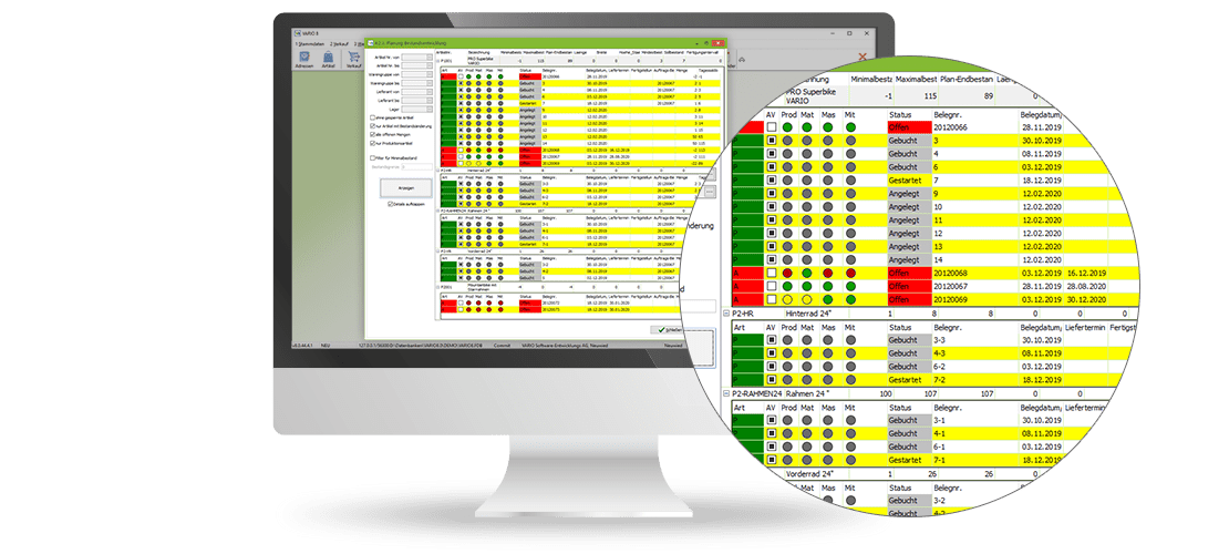 Screenshot VARIO PPS Software für die Einzelfertigung
