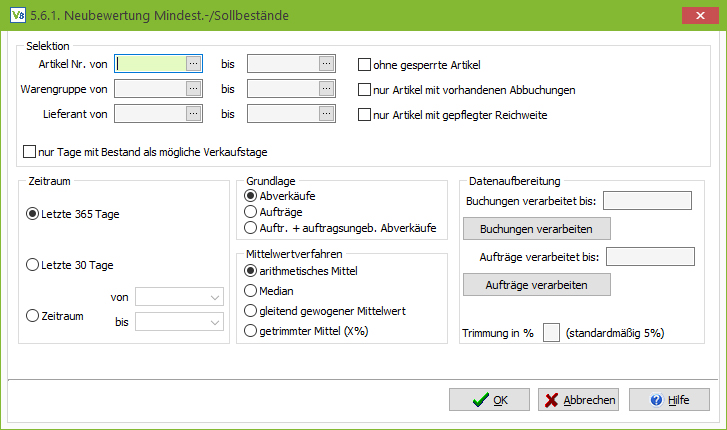 Screenshot: Neubewertung von Mindest- und Sollbestände in VARIO Screenshot: Neubewertung von Mindest- und Sollbestände in VARIO