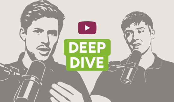 Illustration der VARIO Cloud Deep Dives mit Hendrik und Sven Schneider vor Mikrofonen und dem Schriftzug „Deep Dive“