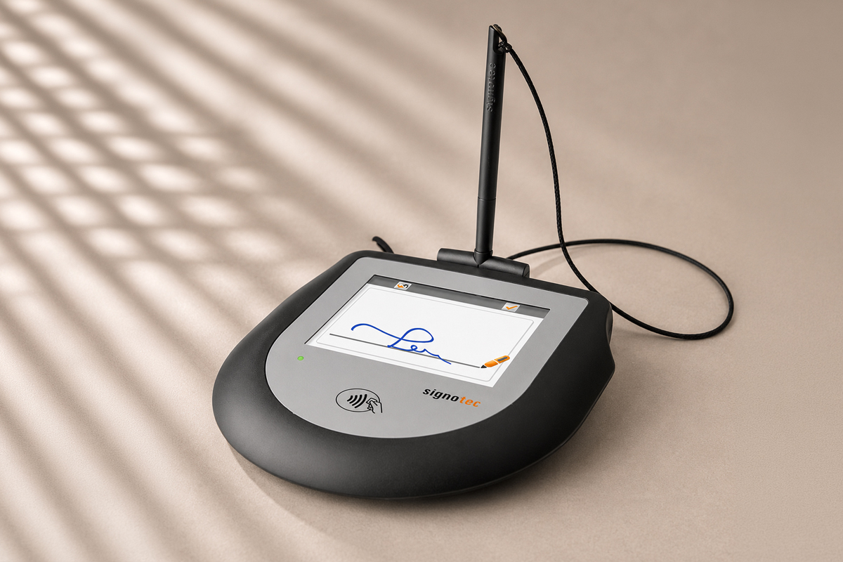 Signotec Omega Unterschriftenpad mit Farbdisplay für digitale Signaturprozesse