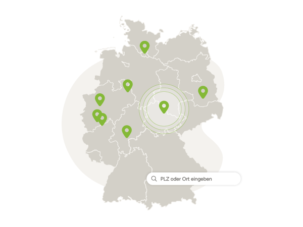 Deutschlandkarte mit Location dots und Suchfeld